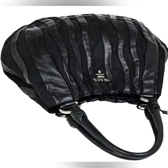Prada Black Tessuto Nylon And Nappa Leather Waves Bag W/ COA and DUSTBAG